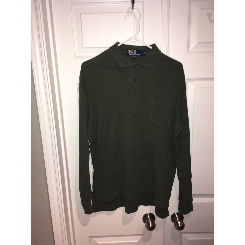 Polo Ralph Lauren Men's Cotton Long Sleeve Green Pony Polo Shirt Sz M Pocket